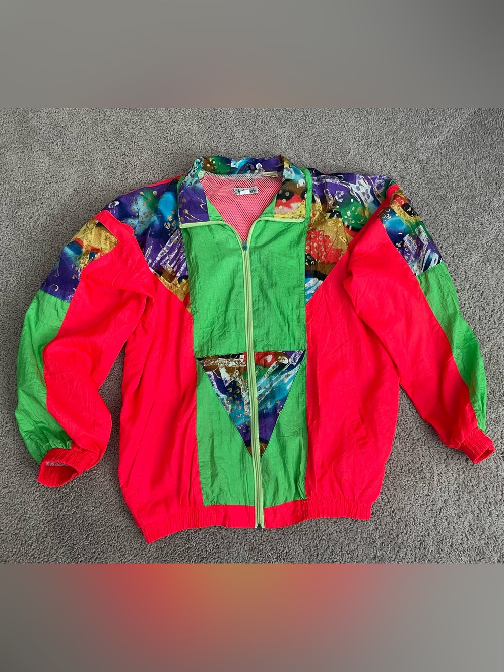 Vintage 80s 90s Goldrich Neon Colorblock Abstract Nylon Windbreaker Jacket L